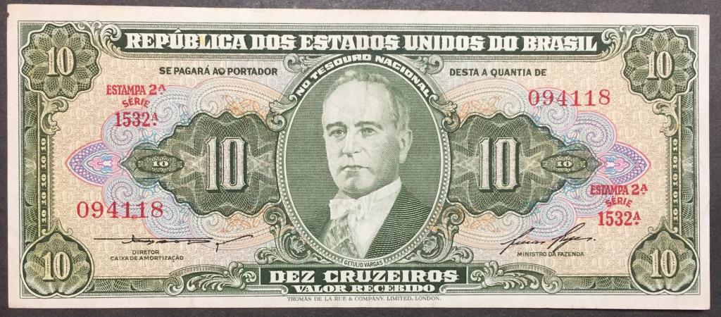 10 крузейрос 1953 год  1532 А 094118 Бразилия пресс