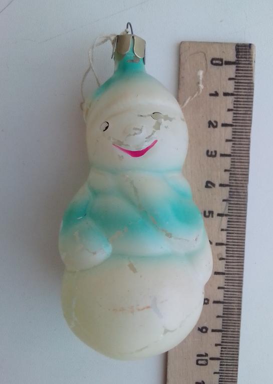 Снеговик зеленый елочная новогодняя игрушка на подвеске СССР стекло без вмешательств