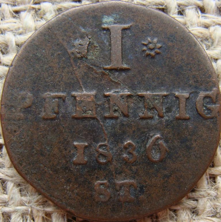 Липпе-Детмольд княжество 1 пфенниг 1836 год (ST)