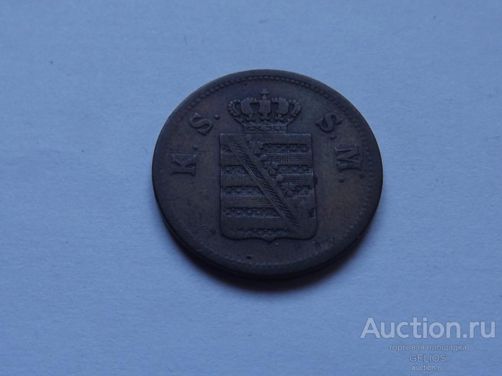 Германия Саксония 2 пфеннига 1859 F - Редкая! в неплохом сохране