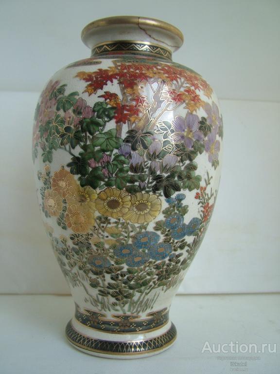 ваза цветы 花瓶 瓷器 Япония. Сацума (Satsuma). ジャノニア薩摩 ЭПОХА МЭЙДЗИ 1868-1912