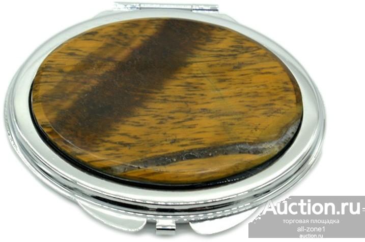 Карманное зеркальце с накладкой из тигрового глаз, овальное, серебристое 0373400706ai
