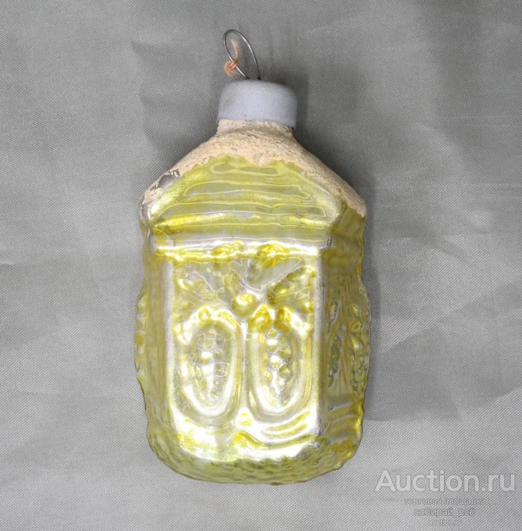 Елочная игрушка Домик часы с шишками, жёлтый (13)