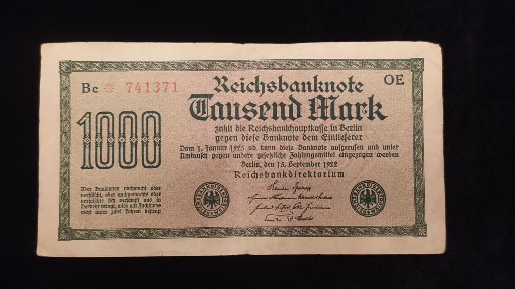 Банкнота Германия 1000 марок 1922 года