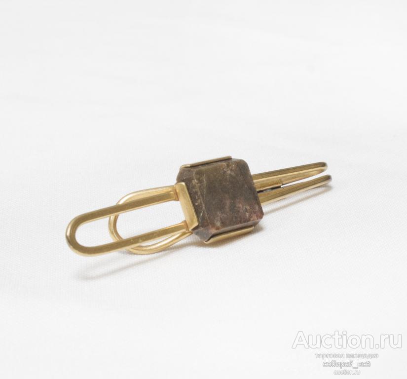 Зажим для галстука, вставка яшма, СССР, длина 6,5 см  (32)