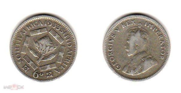 * Южная Африка 6 пенсов 1933 George V * KM 16.2