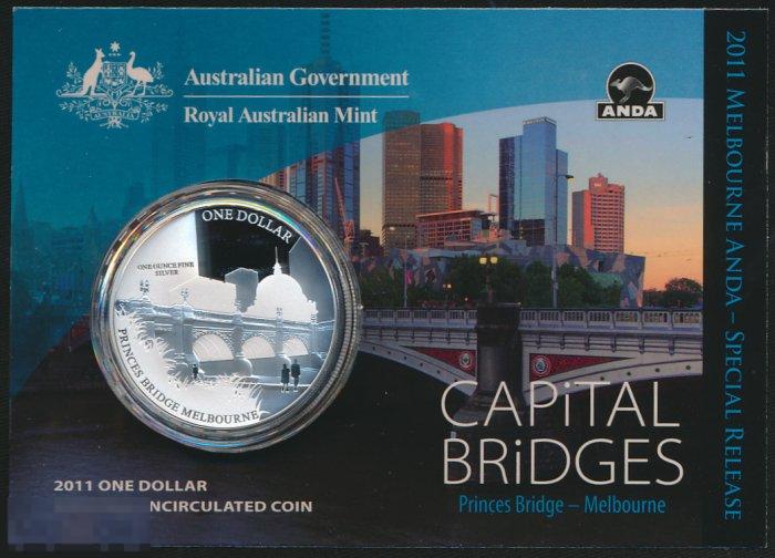 * Австралия 1 доллар 2011 Мост Princes * Серебро * Карточка * ОЧЕНЬ РЕДКАЯ !