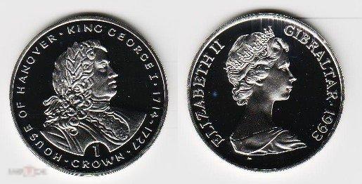 * Гибралтар 1 крона 1993 Король George I * Серебро * Пруф * Капсула 