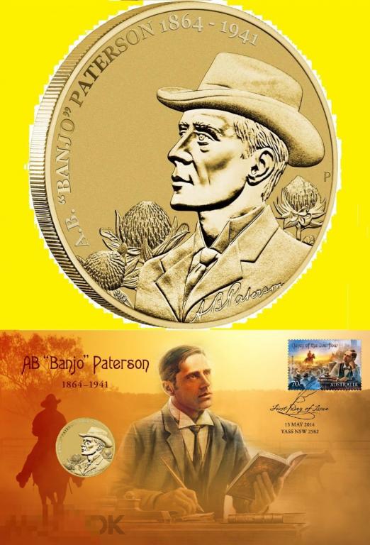 * Австралия 1 доллар 2014 A.B. "Banjo" Paterson * Музыка * Конверт с маркой * Unc