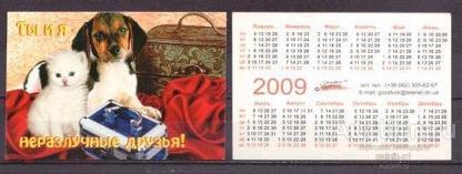 календарик  2009  год   кошка   собака      №  11333