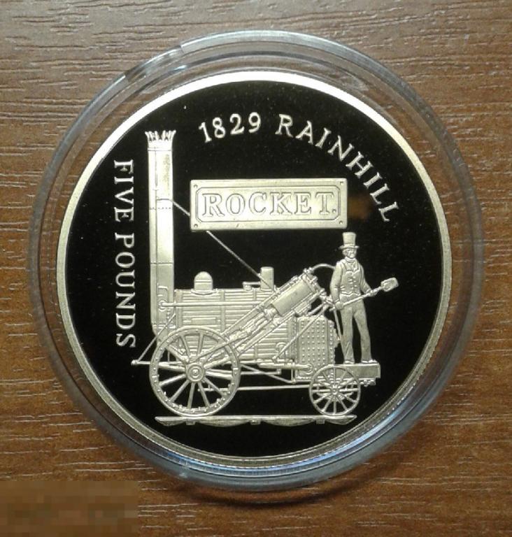 * Олдерни 5 фунтов 2006 1829 Rainhill * Rocket * Поезд * Паровоз * Серебро * Позолота * ОЧЕНЬ РЕДКАЯ