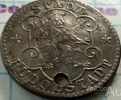 Coins Home 1918 RUDOLSTADT Тюрингия 10 пфеннигов НОТГЕЛЬД жетон Германия Lot#GELD36