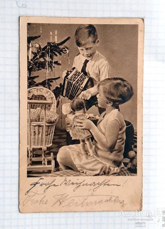 Новогодняя елка. Мальчик с гармошкой. Девочка с куклами. Коляска. Филателия. Рейх.