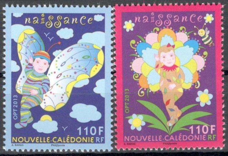 Новая Каледония, 2013, № 1623,1624, € 3,8, MNH, полн., открытки для новорожденных