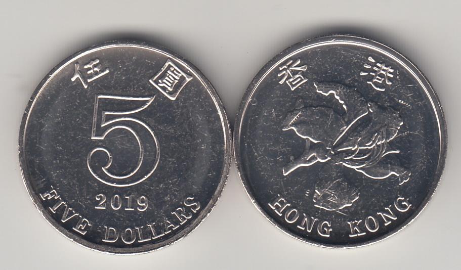 Гонконг 5 долларов 2019 мешковой UNC