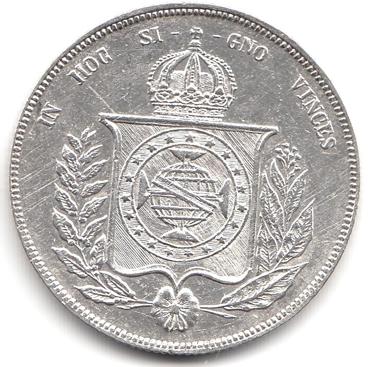 Бразилия - 1000 рейс 1855 - Серебро, Редкая,Отличная AUNC/ UNC