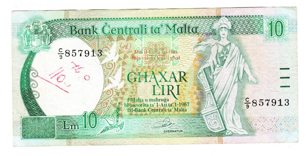 Мальта 10 лир 1967 год бона.