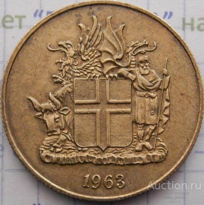Большая Монета Исландии 2 кроны 1963  XF (Лот NM19)