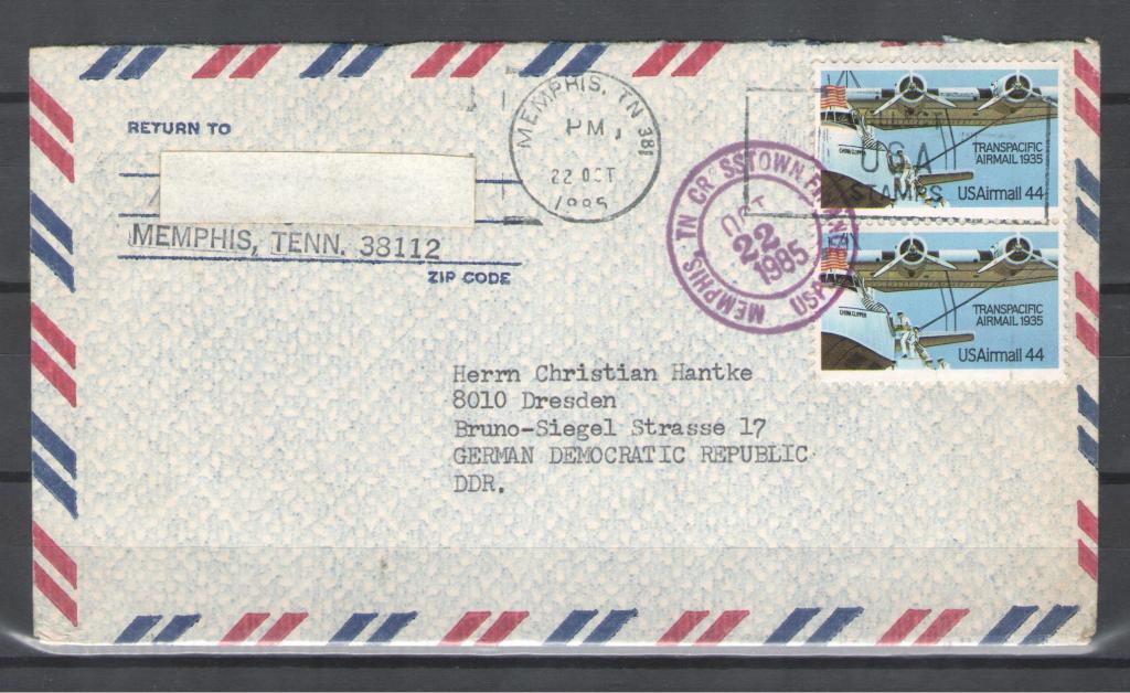 США 1985г. Авиация. Конверт прошедший почту.