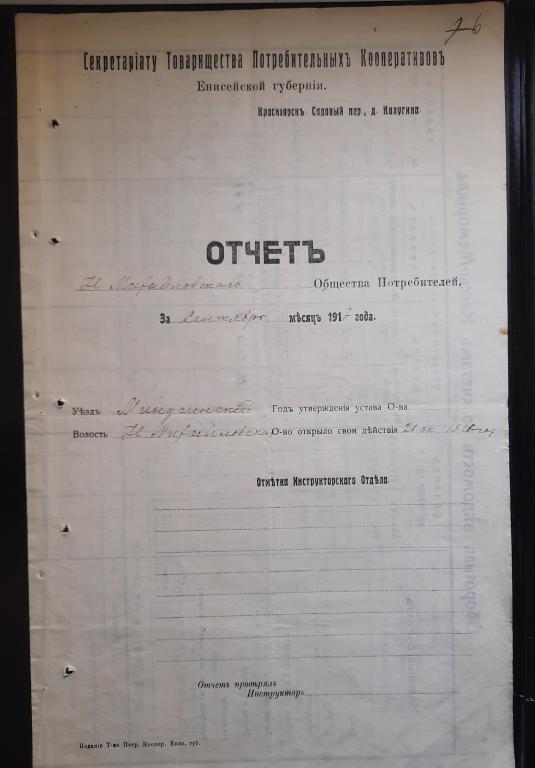 Отчёт 1917 г. Ново-Михайловского потребительского общ. Минусинский уезд, Енисейской губ.
