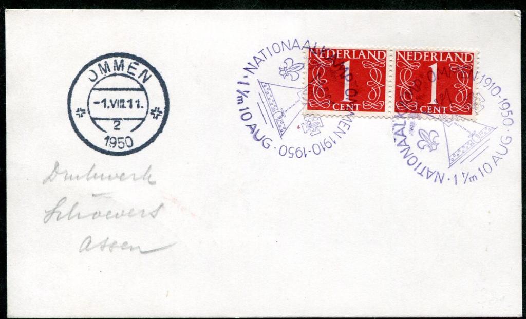 СКАУТИЗМ Нидерланды 1950 скауты лагерь слёт Джамбори спецгашение СГ скаутинг карточка