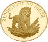 Нигер. 10 франков 1968 г. Золото. 31,78 гр*0.900 0.9196 oz.  СЛАБ PCGS SP63! ESSAI Пруф!