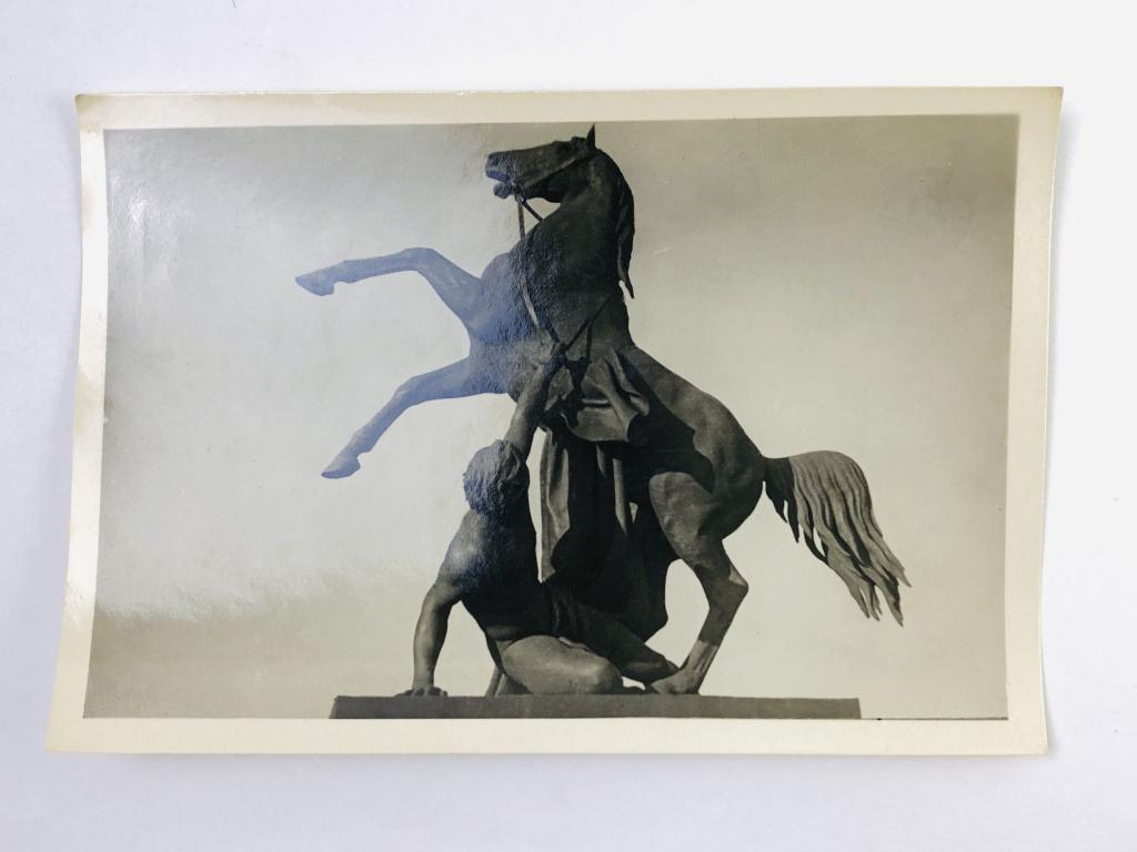 Ленинград. Скульптура на Аничковом мосту. Мужчина с конем. Открытка. 1953. Ленфотохудожник