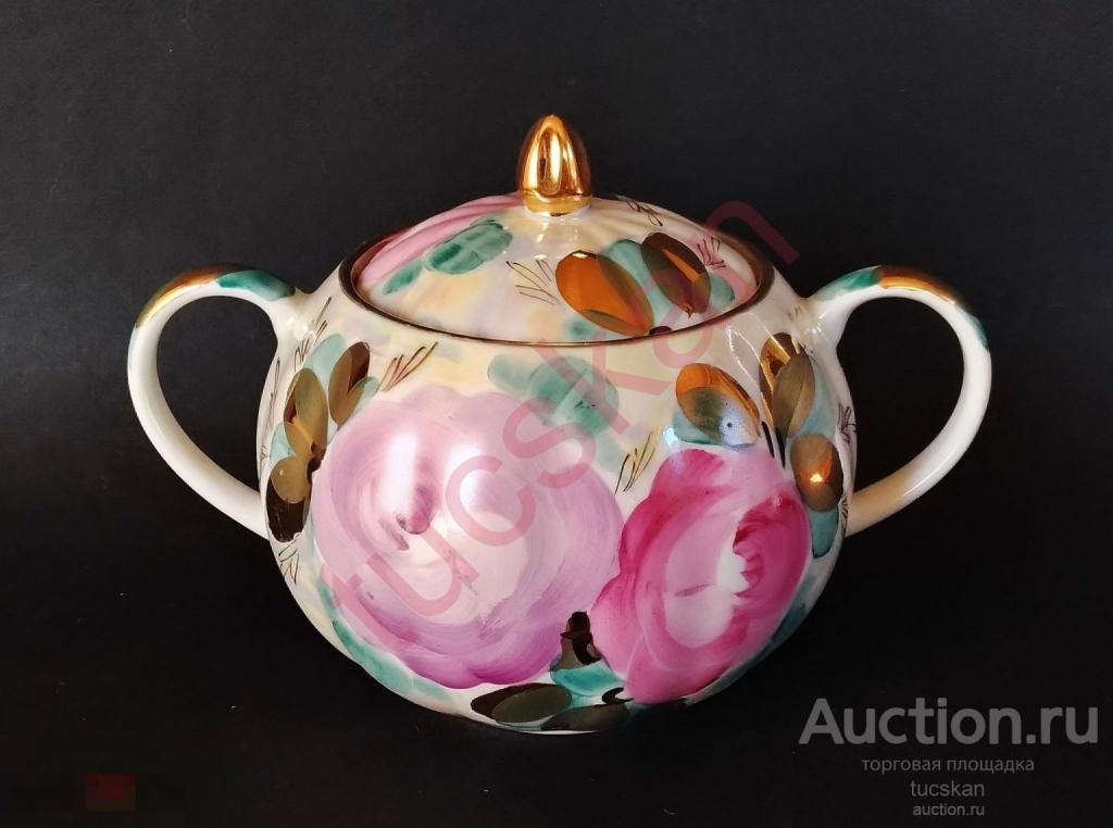 Сахарница Дулево Розы агашки костяной фарфор перламутр 