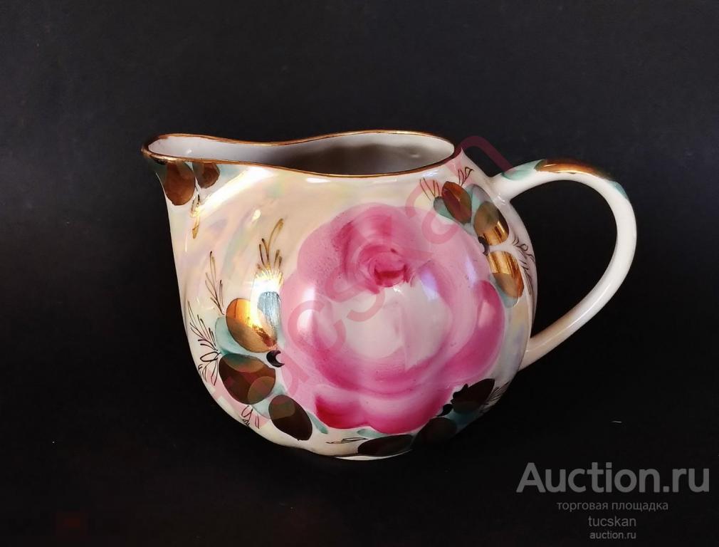 Молочник сливочник Дулево Розы агашки костяной фарфор перламутр 