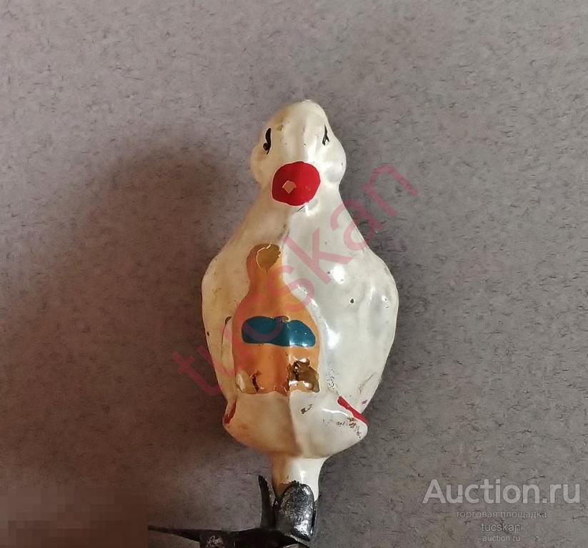 Елочная игрушка стекло фигурка на прищепке мини Утка Кика, Айболит 