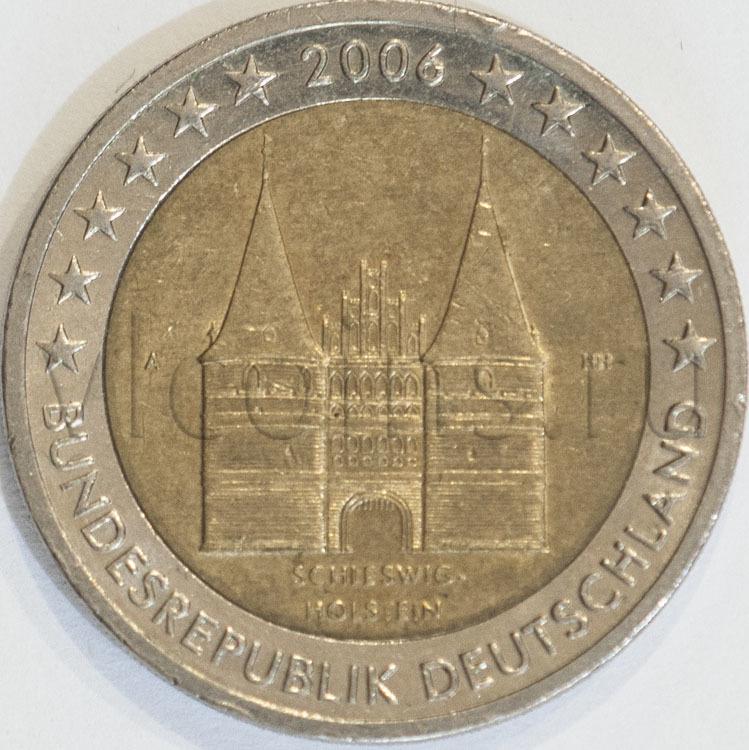 Германия 2 евро 2006 Любек Шлезвиг Гольштейн двор A VF XF 96291