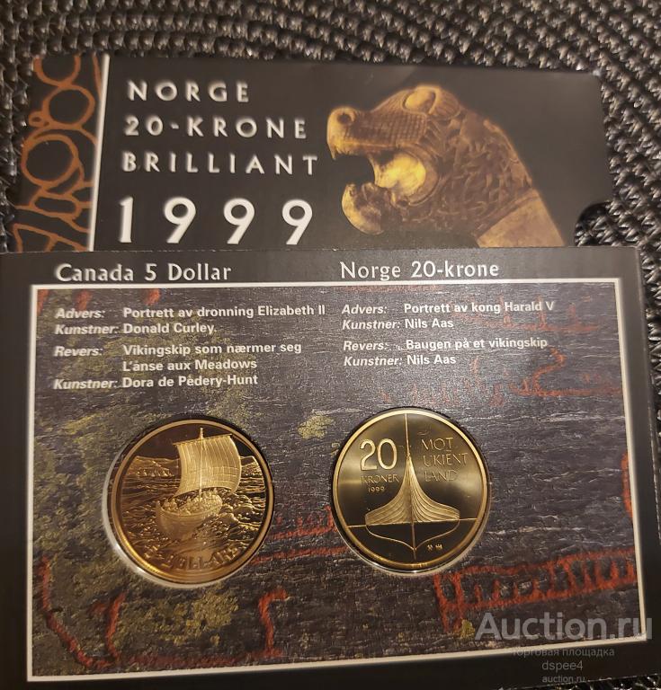 Канада 5 долларов 1999 Норвегия 20 крон Корабль Парусник Дакар Викинги