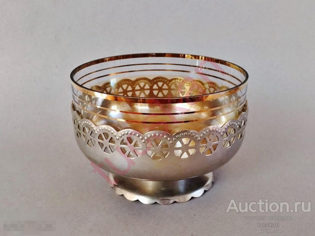 Конфетница, салатница стекло, мельхиор, МН 19, времен СССР, 8х13 см 