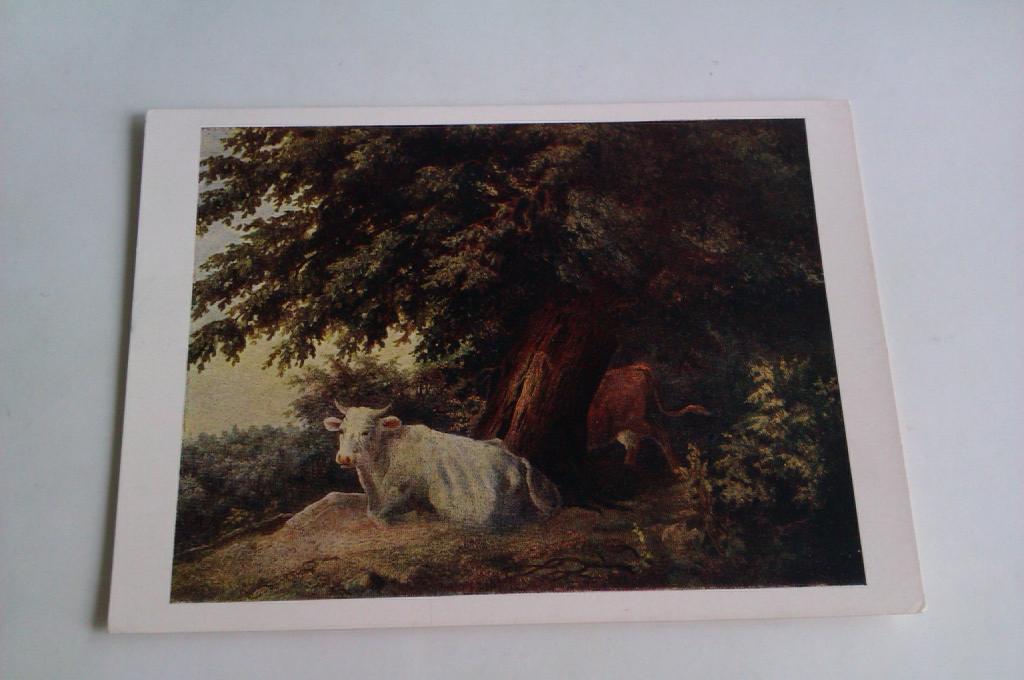 Открытка М. И. Лебедев Пейзаж с коровами, 1963г.