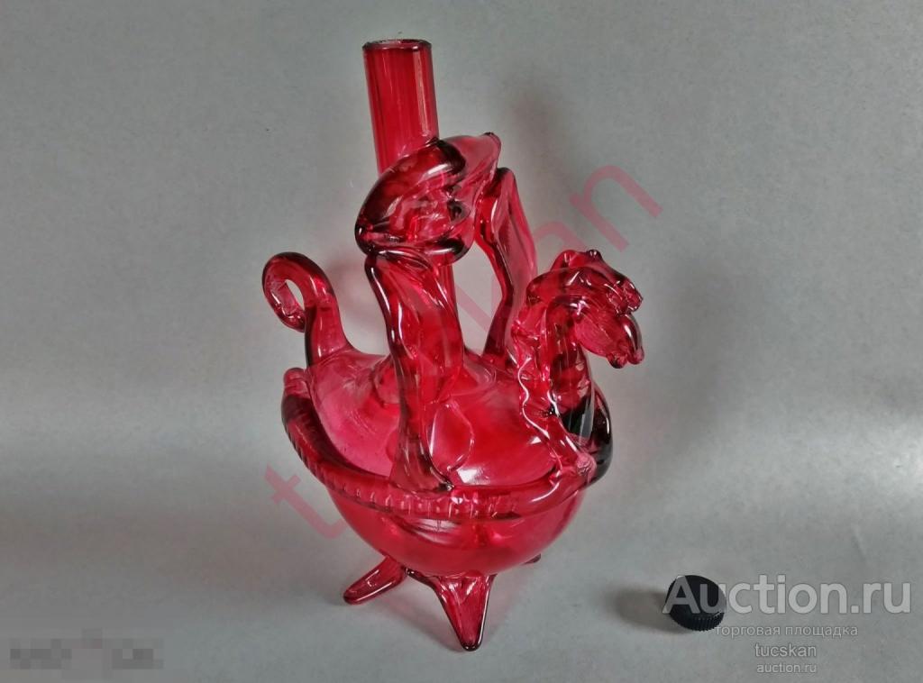 Графин штоф толстое стекло  Дракон 23х26 см 0.5 л. Ручная работа 