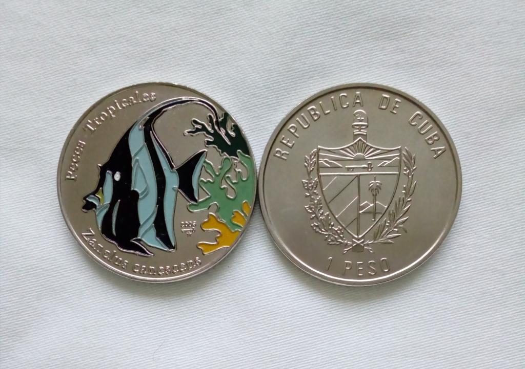 Куба 1 песо 2005 год никель цветная эмаль unc Рыба