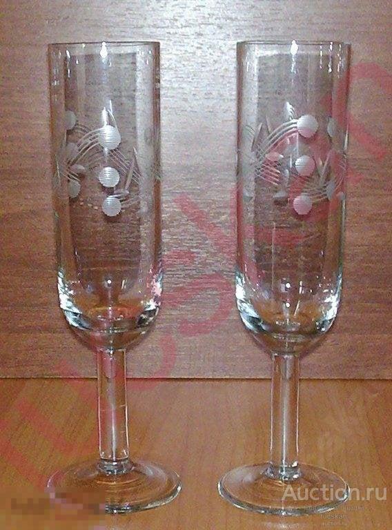 Бокалы для шампанского фужеры стекло нарезка СССР доступно 2 шт . 