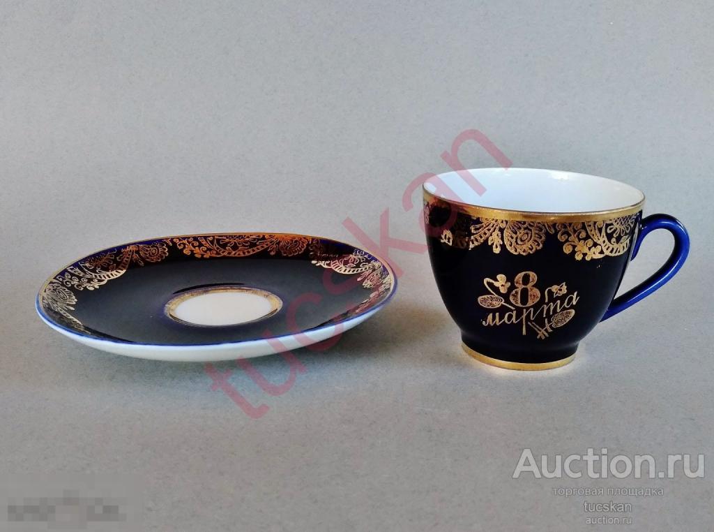 Кофейная пара СССР,  ЛФЗ, 8-е Марта, кобальт, №2 