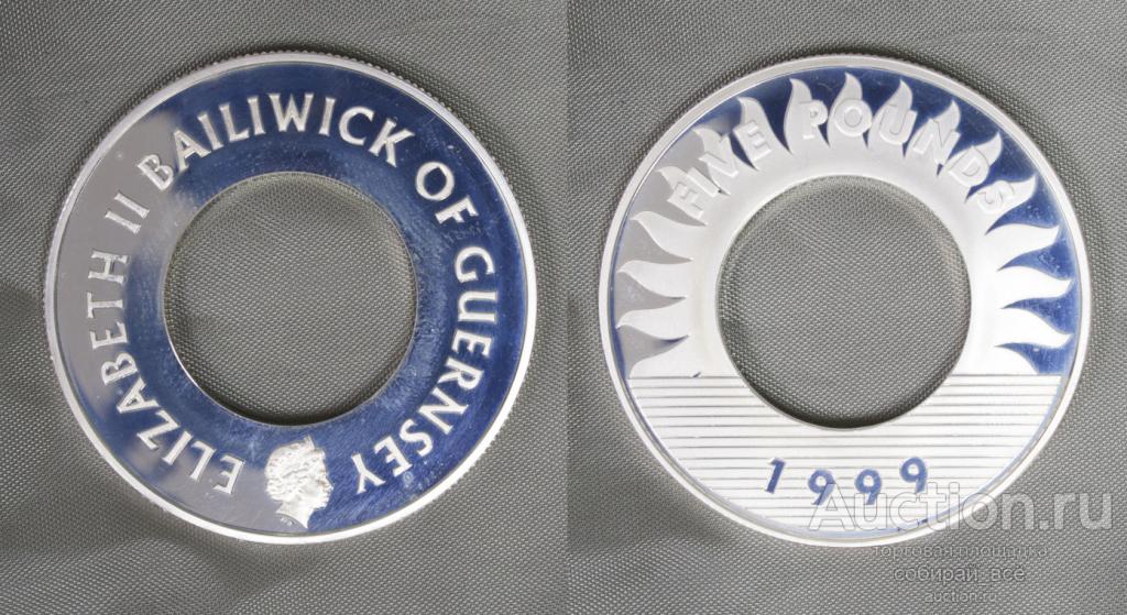Монета 5 фунтов 1999 года Гернси, кольцо Миллениум (А 11)