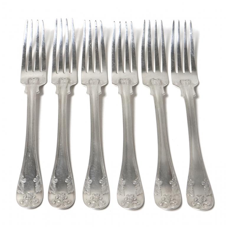 Серебряные обеденные вилки, 6 шт. Швеция, 1884 год.