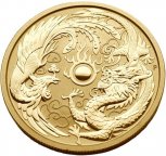 Австралия. 100 долларов 2018 г. Золото. 31.11 гр 0.9999 1,0 oz. Дракон и Феникс!