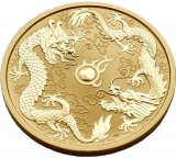 Австралия. 100 долларов 2020 г. Золото. 31.11 гр 0.9999 1,0 oz. Два дракона!