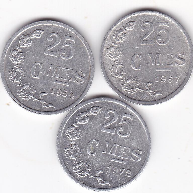 Люксембург  25 сантимов 1954,1967,1972 набор 3 монеты