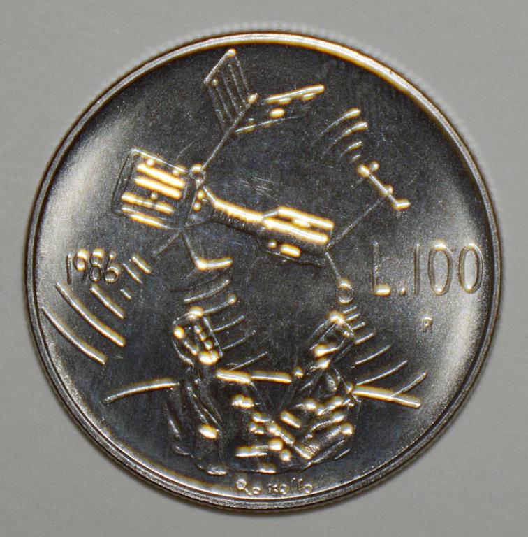 Сан-Марино 100 лир 1986 aUNC Эволюция технологий (Н3)