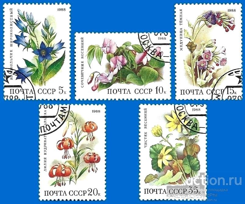 1988 СССР 5965-69 (Z 5899-5903) Цветы. Гаш.