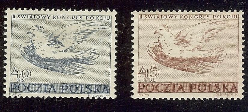 Польша 1950г. 668-69. Голубь мира. Литография Пабло Пикассо MNH