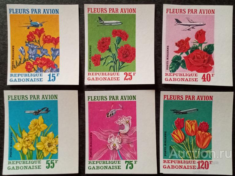 Габон 1971г. Авиапочта, Цветы и авиация, без зубцов.
