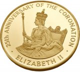 Ямайка. 250 долларов 1978 г. Золото. 43,22 гр*0.900 1.2506oz. 25-летие Коронации Елизаветы II.