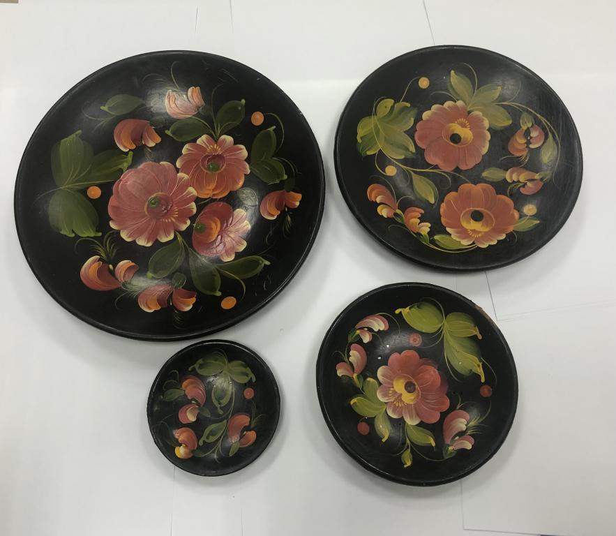 Набор деревянных тарелок 4 шт ХОХЛОМА ЦВЕТЫ СССР Дерево