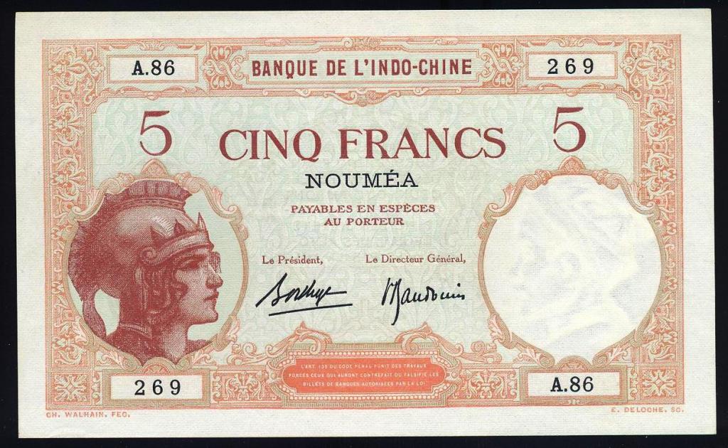Новая Каледония 5 франков 1926 г. (P-36b.2) UNC ПРОДАЖА КОЛЛЕКЦИИ